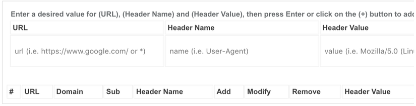 Modify Header Value (HTTP Headers) configuration screen
