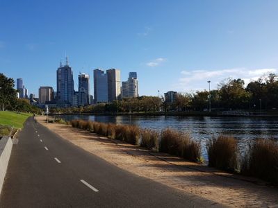 View of the Yarra River from the Swan Street Bridge, looking toward the city
skyline