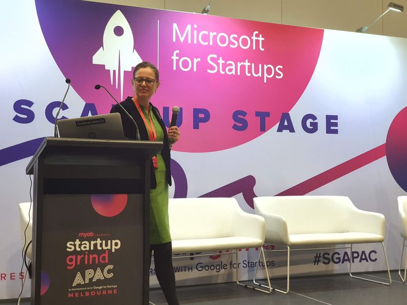 Helen Souness presenting on the Microsoft Scaleup Stage