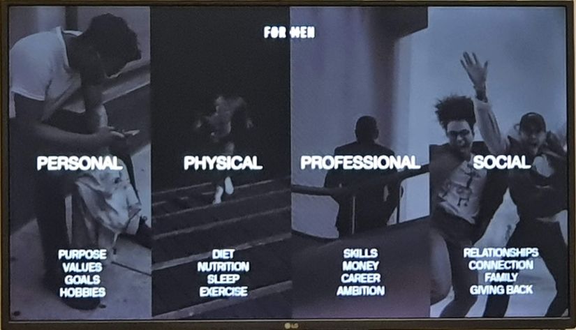 Photo of slide depicting the 4 pillars of mental health (Personal, Physical, Professional,
Social)