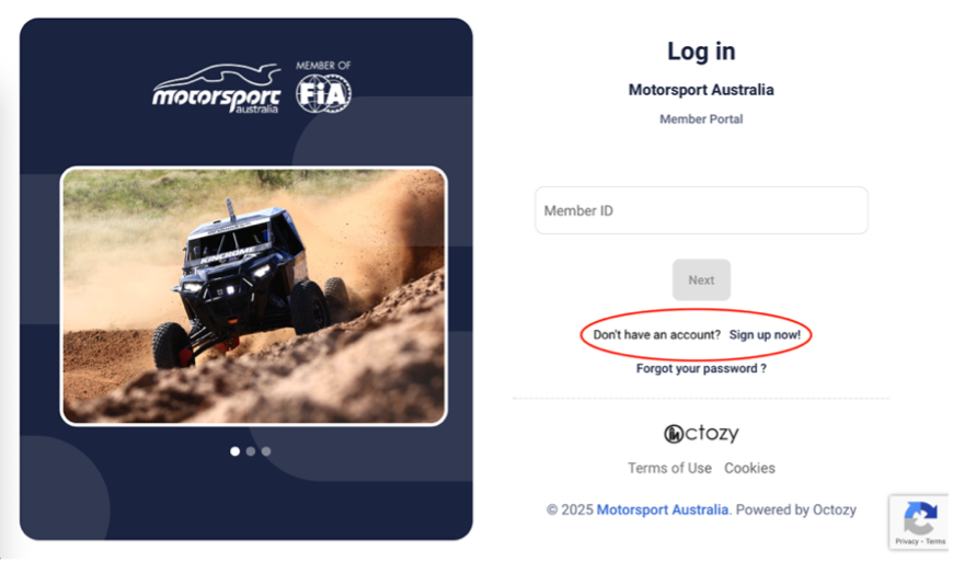 Motorsport Australia Portal Sign-up Link