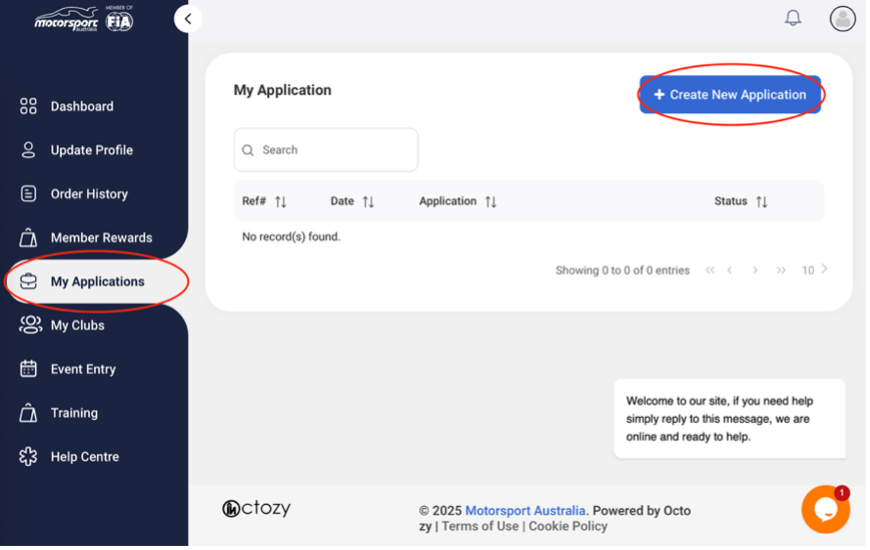 My applications screen