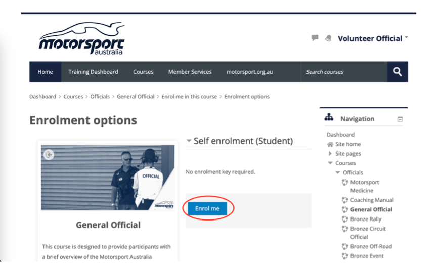 Location ofthe Enrol Me button